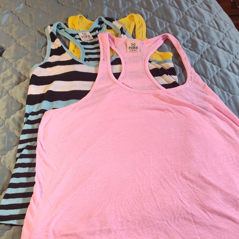 Set of Three Tank Tops - Pink, Striped, Yellow
